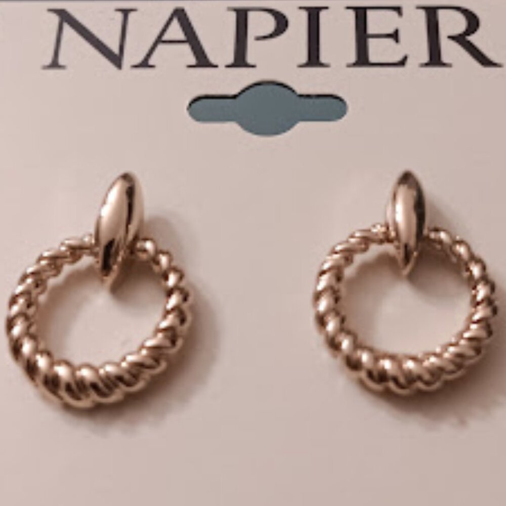 NAPIER Contemporary Gold Rope Twisted Texture Door Knocker E-Z Comfort Earrings